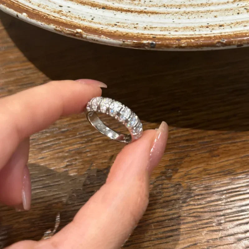Fashion Style Silver 925 Full Diamond Arc Diamond rings for women Stacked Style Exquisite Luxury Engagement Ring Wedding Jewelry