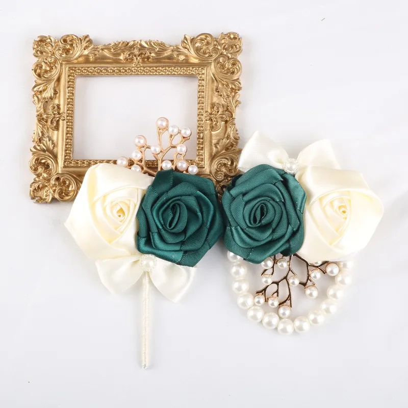 Brust-Blumen-Set für Braut und Bräutigam, Hochzeit, Brautjungfer, Handgelenk, Blume, Revers, Blume, Hochzeitsfeier, Uniform-Accessoires