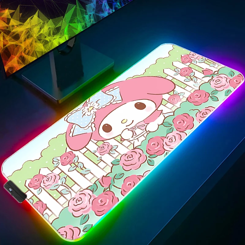 Cute Mouse Pad M-my Melody RGB Mouse Pad Game Rubber Backlight Pc Keyboard Laptop Computer Speed LED Desk Mat Gaming Mousepads