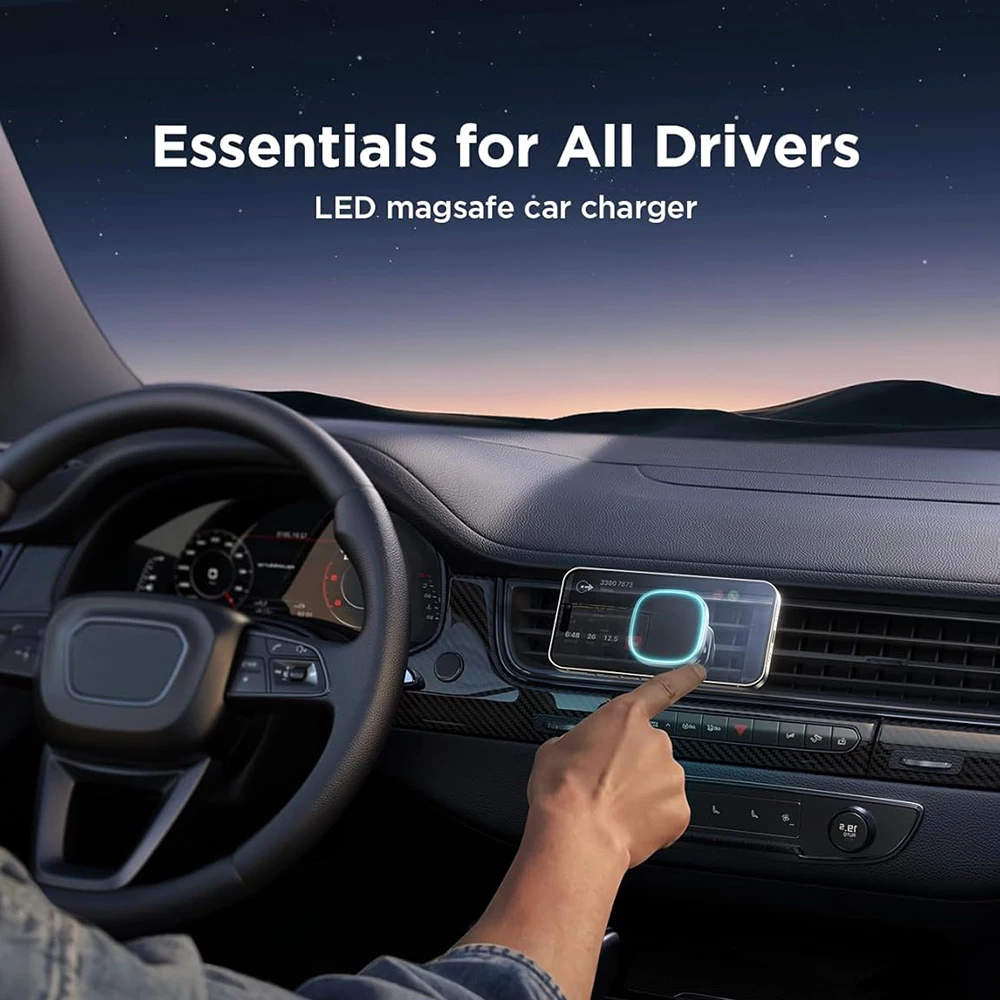 Magnetyczny uchwyt samochodowy z szybką ładowarką bezprzewodową 15W do iPhone 12 13 14 15 16 17 Pro Max Mini, mocowany do kratki wentylacyjnej, stacja dokująca.