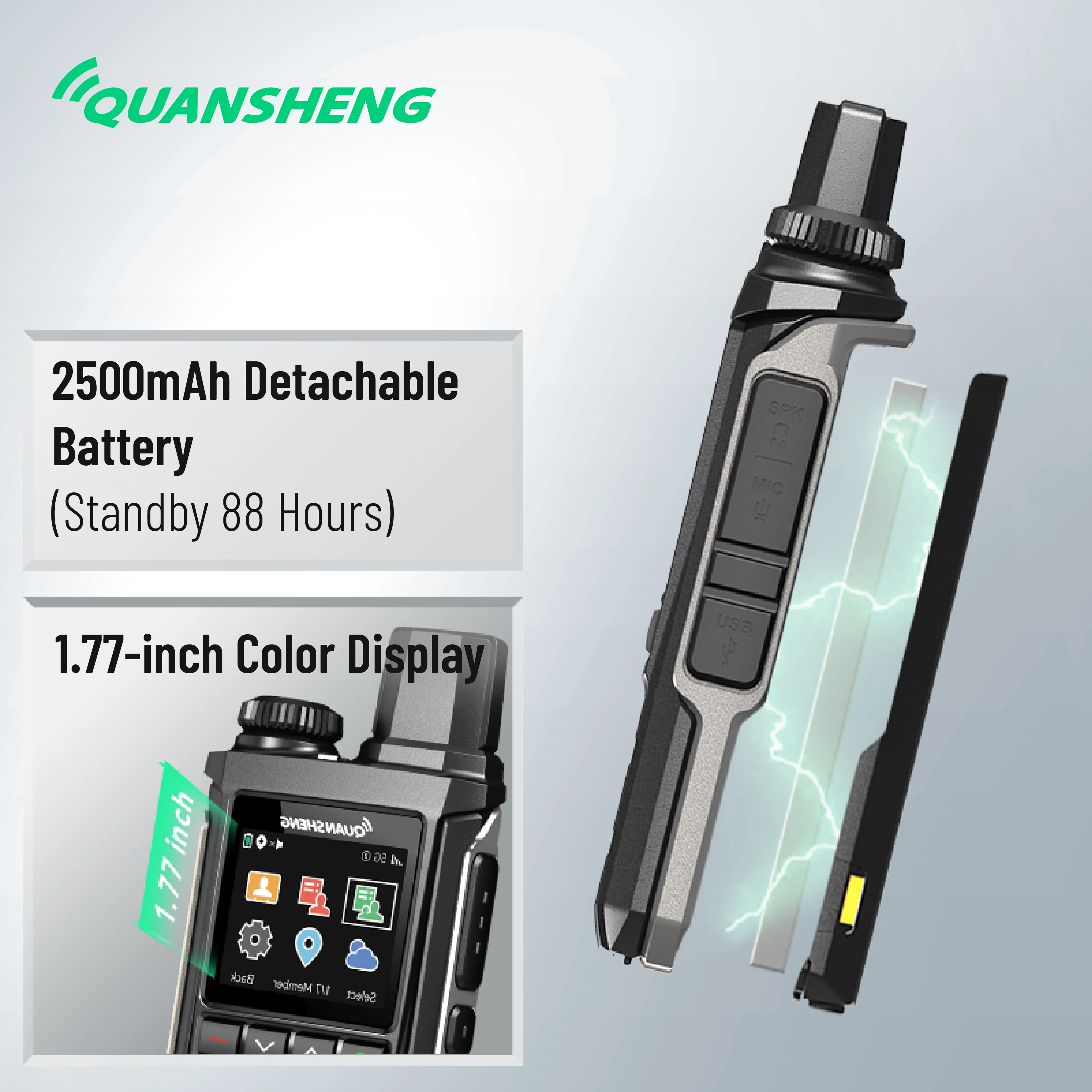 

2025 hot sale QUANSHENG IP-Q1 4G PoC Two Way Radio Color Display Slim Mental Radio Body Walkie Talkie