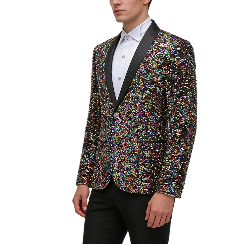 

Men's Slim Fit Sequin Blazer Green White Colorful Formal Suit Coat Evening Host Singer Bar Nightclub Performance Tuxedo Blazer