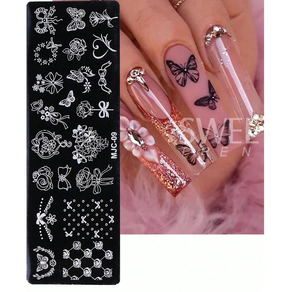 3pcs Bow Tie Nail Stamping Plates Butterfly Design Floral Flower Leaf  Nail Art Stamp Stencil Printing Template Manicure Tools