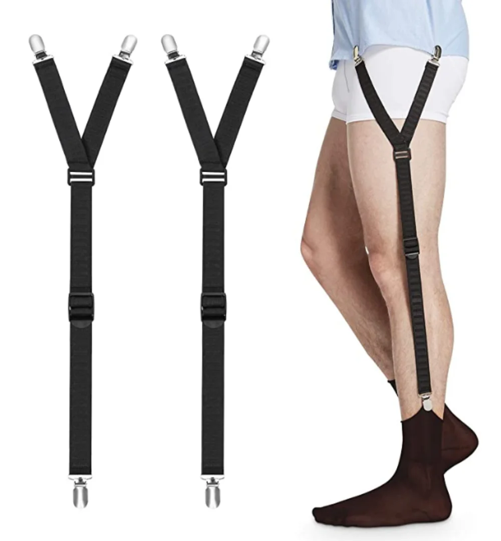 Camisa permanece elástico ajustable con clips antideslizantes Ligas de calcetines para militares o profesionales (1 par de ligas)
