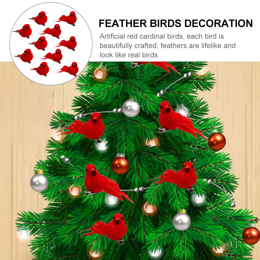 

10Pcs Christmas Bird Decorations Red Cardinal Artificial for Tree Garden Party Xmas Hanging Crafts Ornaments