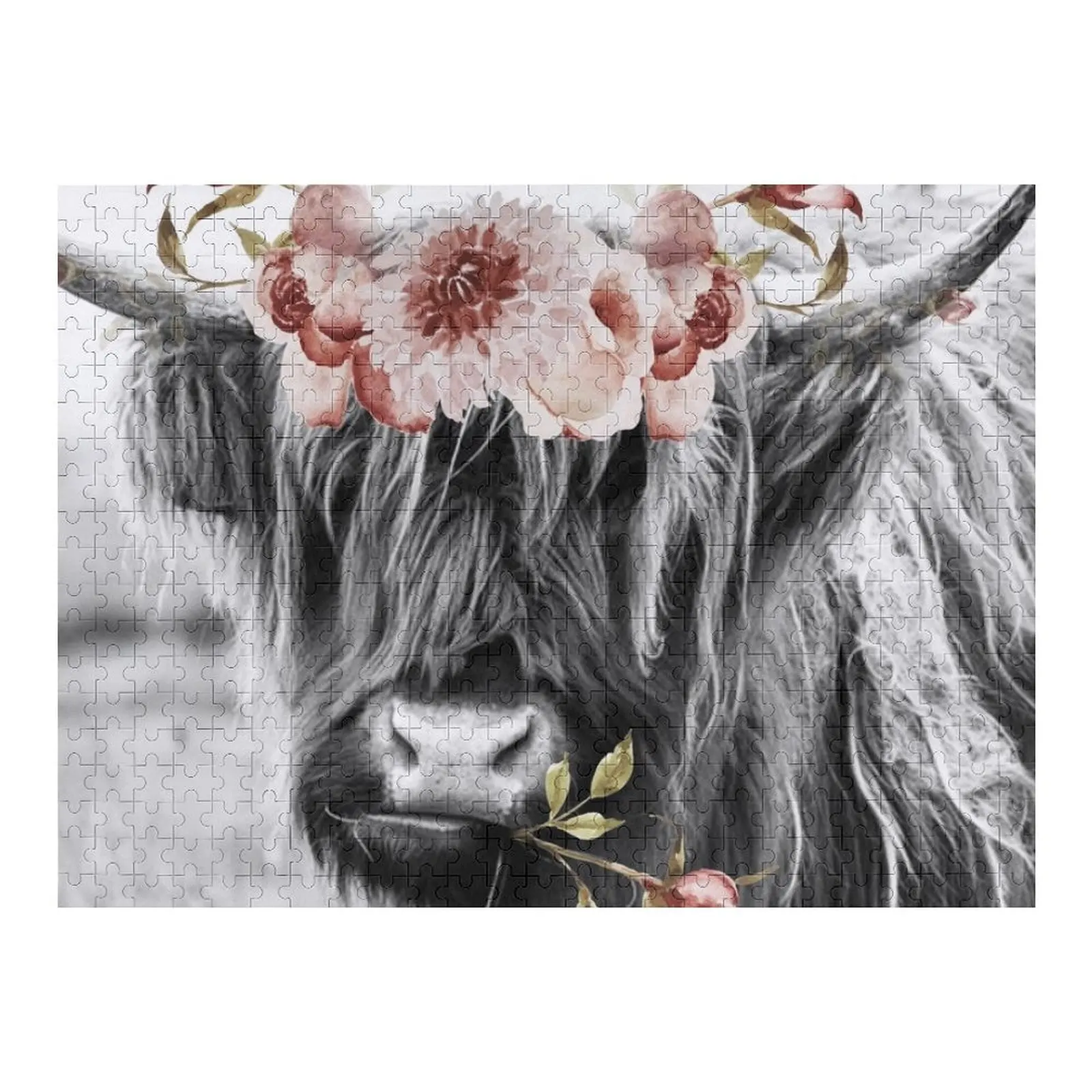 

Highland Cow Portait with Flowers Jigsaw Puzzle Personalized Custom Wooden Gift Photo Custom Personalized Baby Toy Puzzle