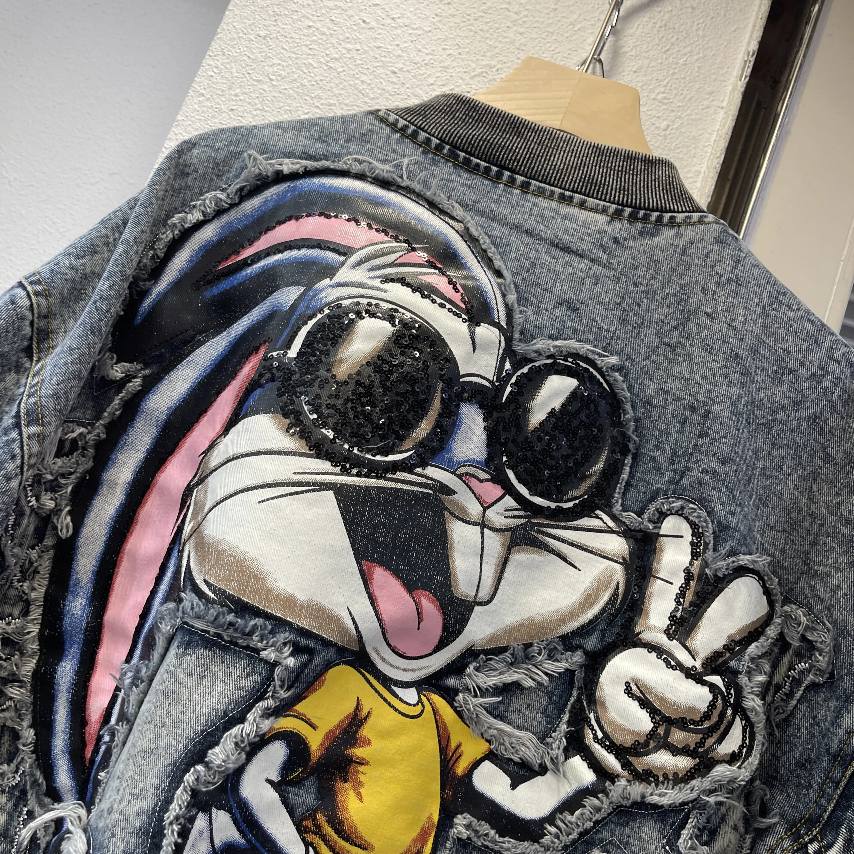 Loose Fit Rabbit Eight Brother Embroidered Denim Baseball Jaet Women's Spring 2025 Faion Outerwear Versatile Jaet Top