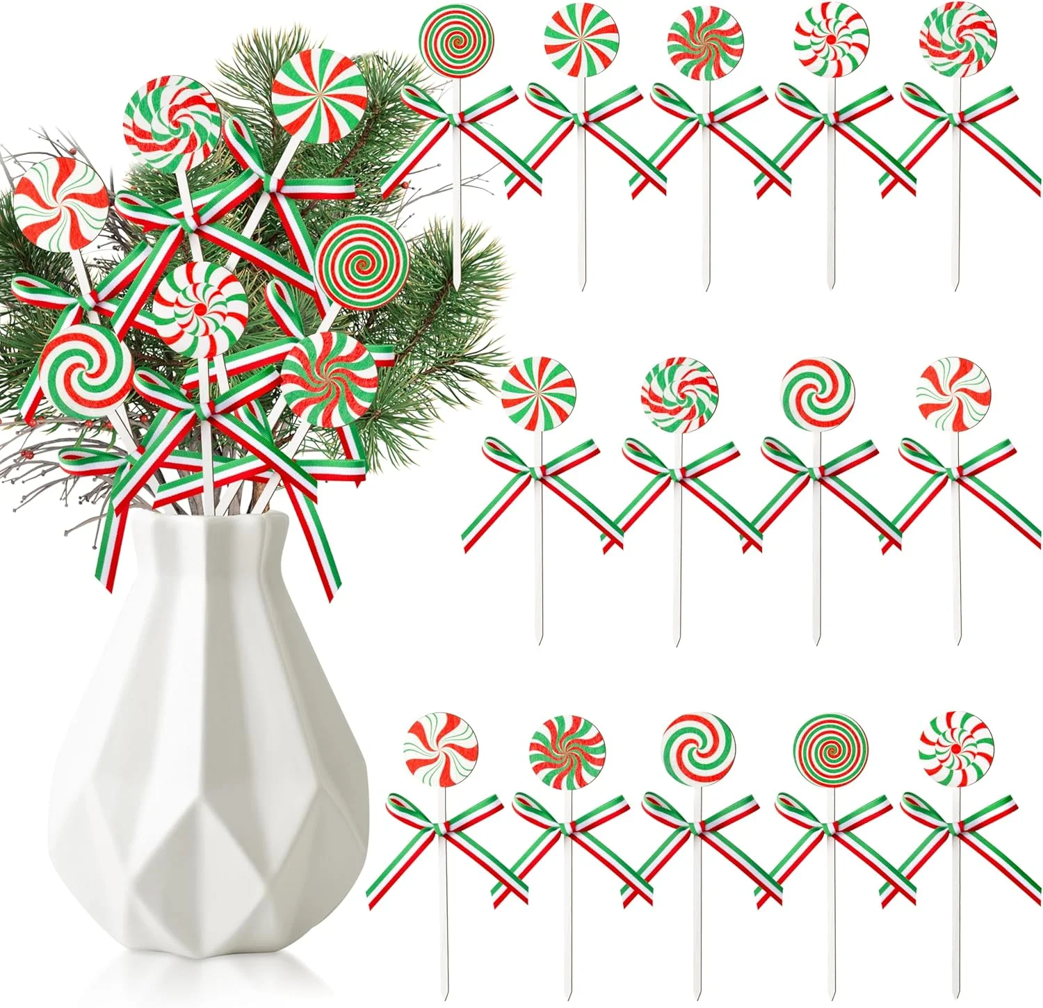 Floral Picks Wood - 14 stuks Kerstvaasvuller Sticks Rood Groen