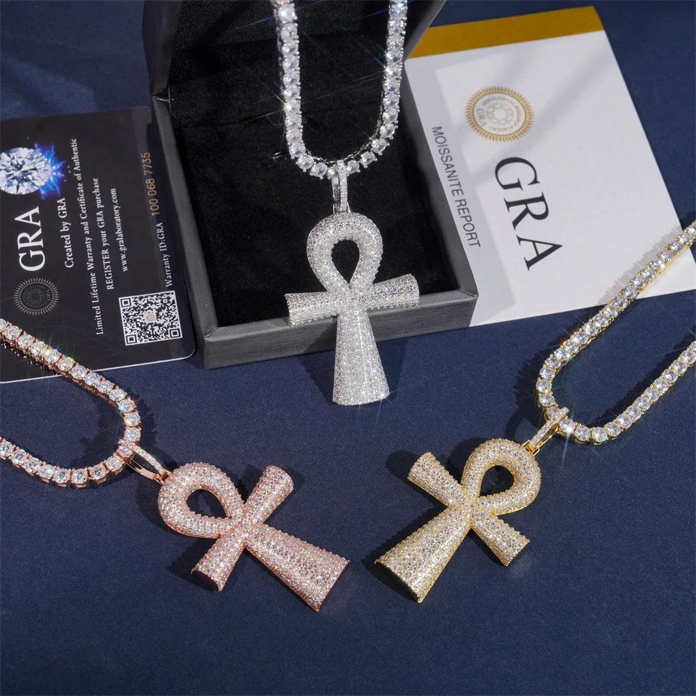 Moissanite S925 Silver Cross Circle Pendant Iced Out For Men Women Necklaces Hip Hop Jewelry Pass Diamonds Tester With GRA