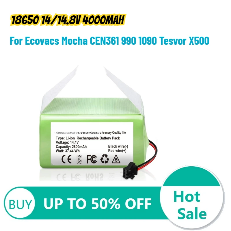 

18650 14/14.8V 4000mAh Lithium Battery for Ecovacs Mocha CEN361 990 1090 Tesvor X500 Sweeping Robot Cleaning Machine