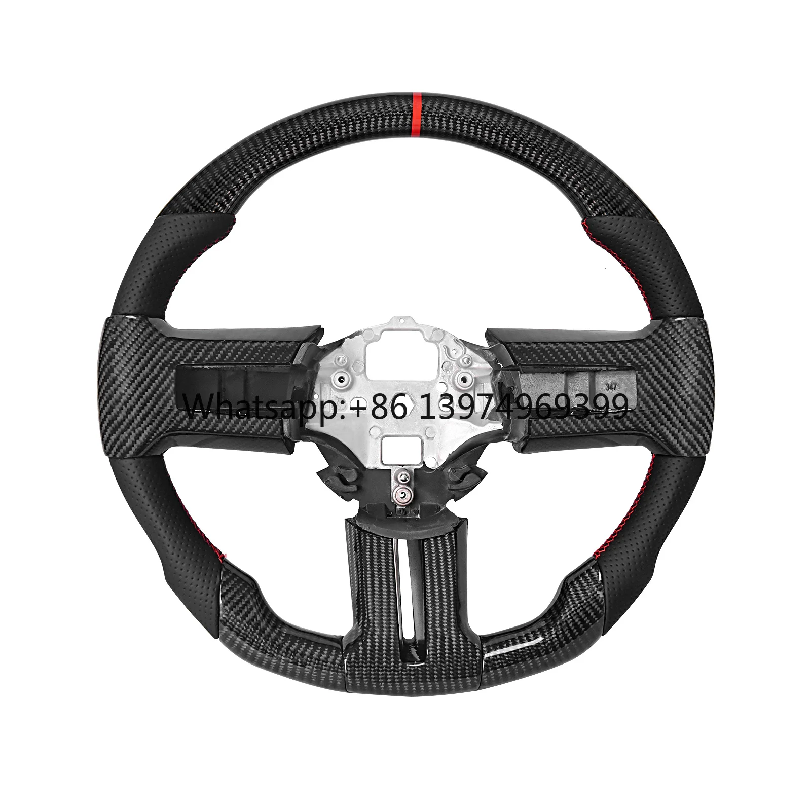 Carbon Fiber Steering Wheel D-shape Flat Bottom with Perforated Leather for Mustang EcoBoost/GT/V6/Shelby GT350/GT500 2012-2014