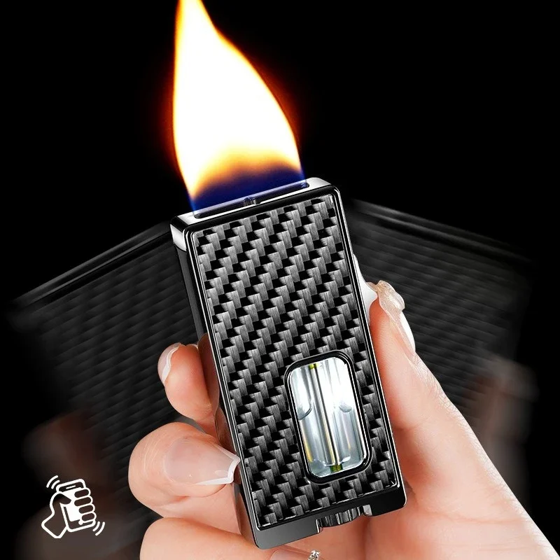 

Ultra Wide Open Fire Seven Hole Outlet Butane Gas Lighter LED Visible Gas Window Gravity Sensing Shake Ignition Electric Lighter