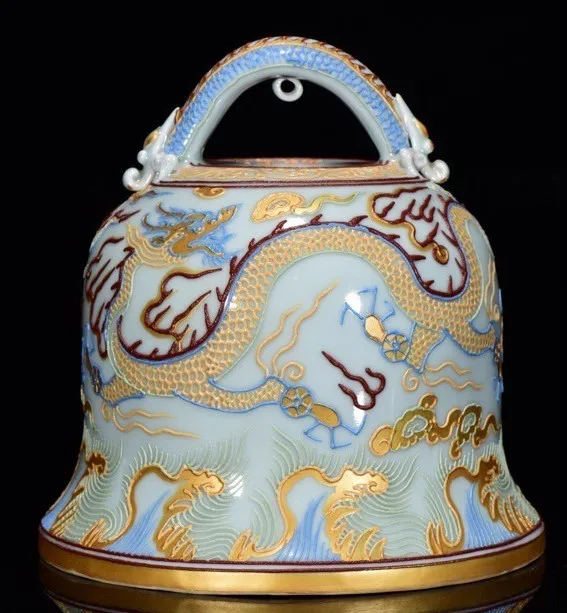 8.2'' Ming Yongle Dynasty fahua Colour porcelain gilt dragon beast Zhong Bell