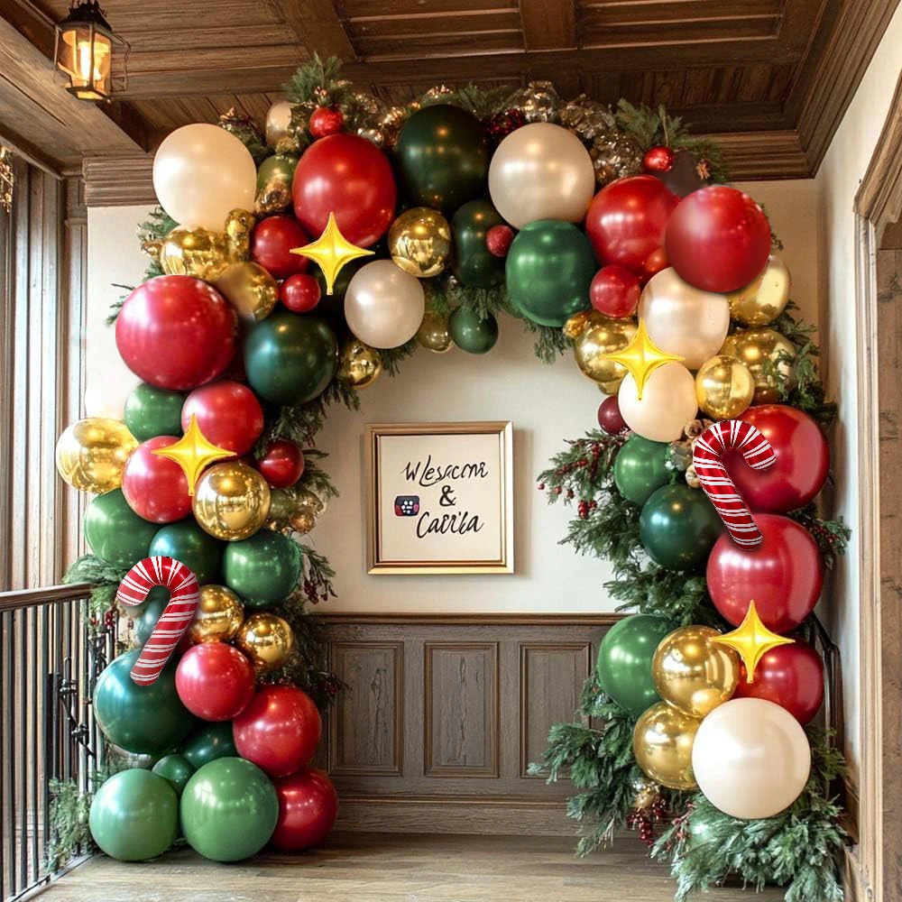 مجموعة قوس بالونات لحفلات عيد الميلاد مكونة من 113 قطعة، بالونات قصب عيد الميلاد مع بالونات لاتكس بيضاء لؤلؤية حمراء وأخضر وأحمر، مثالية لتزيين حفلات عيد الميلاد والديكور الداخلي #5