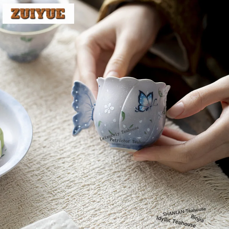 

Чайная чашка 110 мл с ручной росписью «Гортензия», ретро-чаша для чая, парные чашки для дегустации и ароматизации чая, мастер-чашки Jianzhan, посуда для напитков