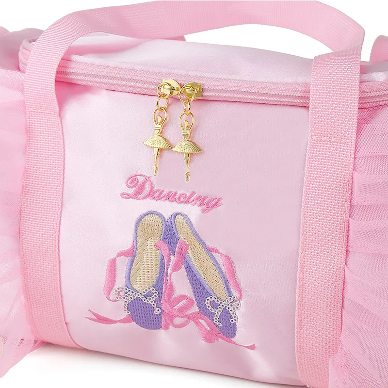 Bolsa de dança de balé personalizada para meninas, bolsa bailarina, duffel de renda rosa para balé, nome crossbody, bolsa bordada para crianças