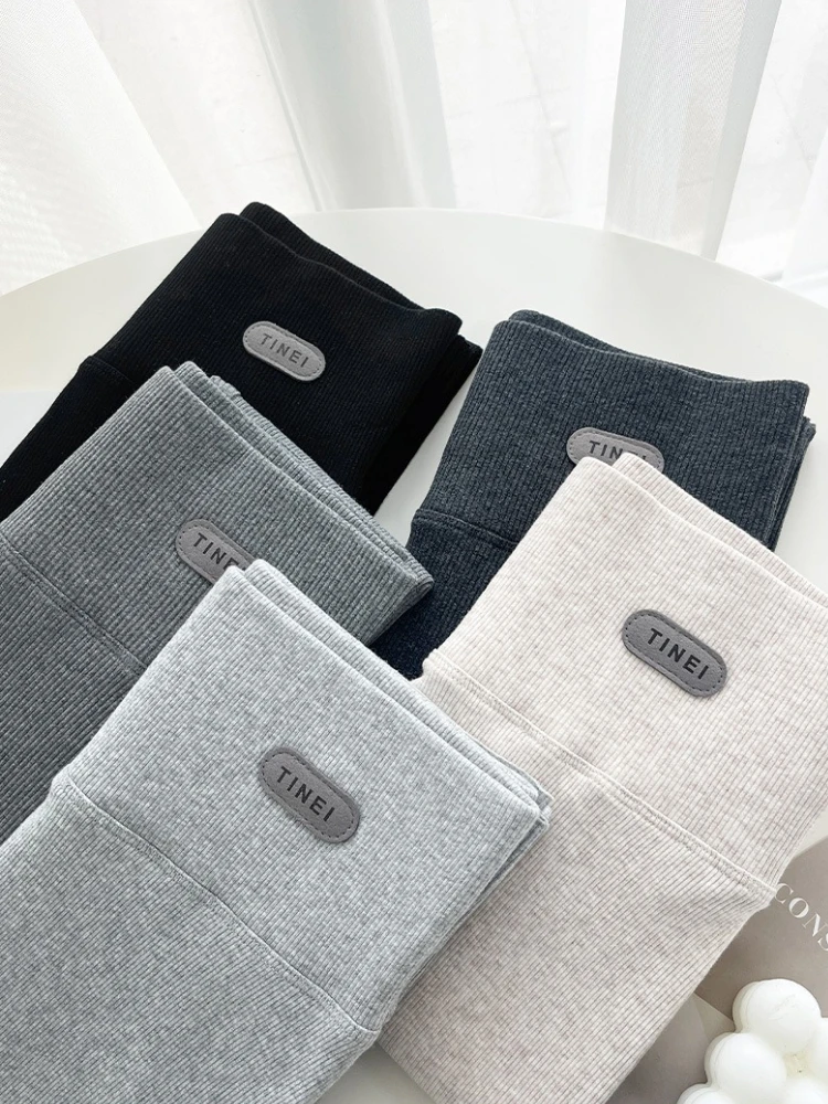 Grey High Waist Cotton Leggings for Women Solid Color Thin Thread Leggings Women Simple Versatile Seamless Elastic Women Pants