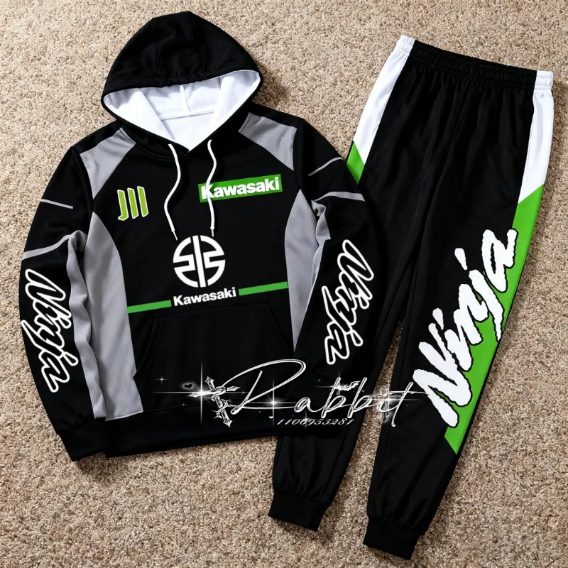 

2026 New Kawasaki Motorcycle Fashion Set MOTO Racing Off Road Enthusiasts Cycling Hoodie Motorcycle Pants Classic Men's Wear