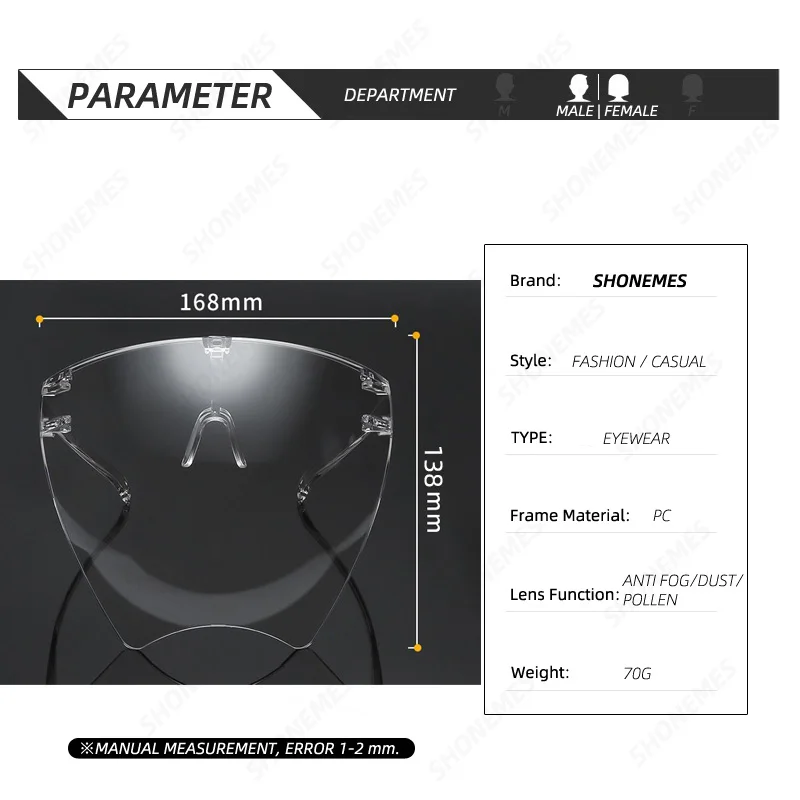 SHONEMES Face Shield Fog Dust Splash Proof Protective Glasses Detachable Nosepads Eye Mask Sports Goggles for Men Women