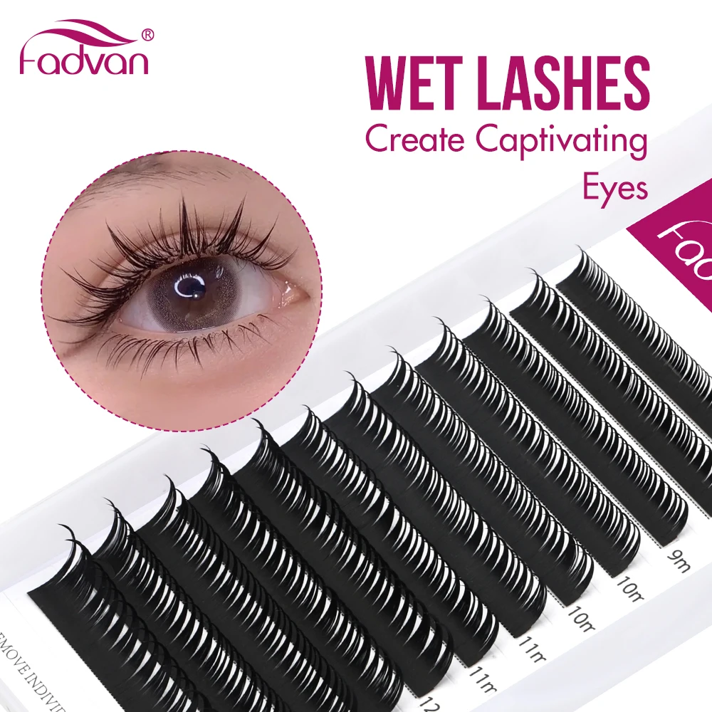 

FADVAN Wet Look Lashes Cosplay Makeup Eyelash Extensions Russian Volume Eyelashes Premade Volume Fans Wispy Natural Lash 12 Rows