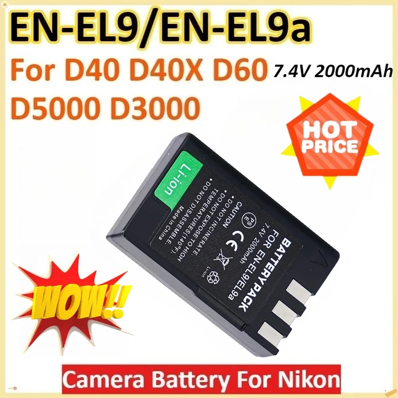

New EN-EL9/EN-EL9A 7.4V 2000mAh for Nikon D40 D40X D60 D5000 D3000 Newly Upgraded High Quality Rechargeable Camera Battery