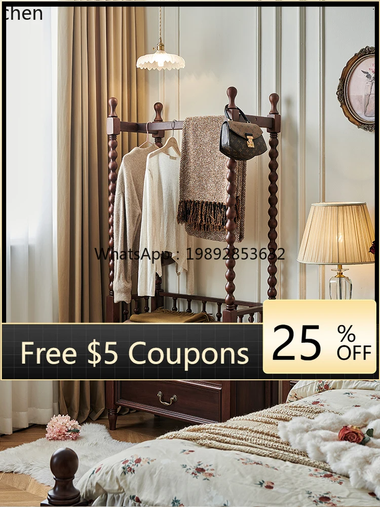 U6  retro solid wood coat rack enters the bedroom floor-to-ceiling hanger to put clothes artifact