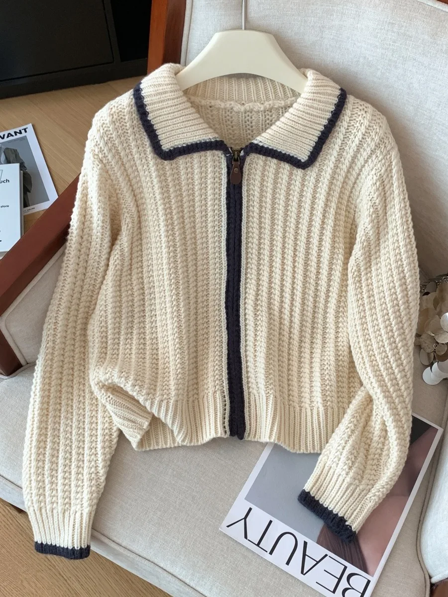 

Новый женский зимний кардиган свободного кроя на молнии, винтажный цвет, с отложным воротником, мягкий и комфортный...