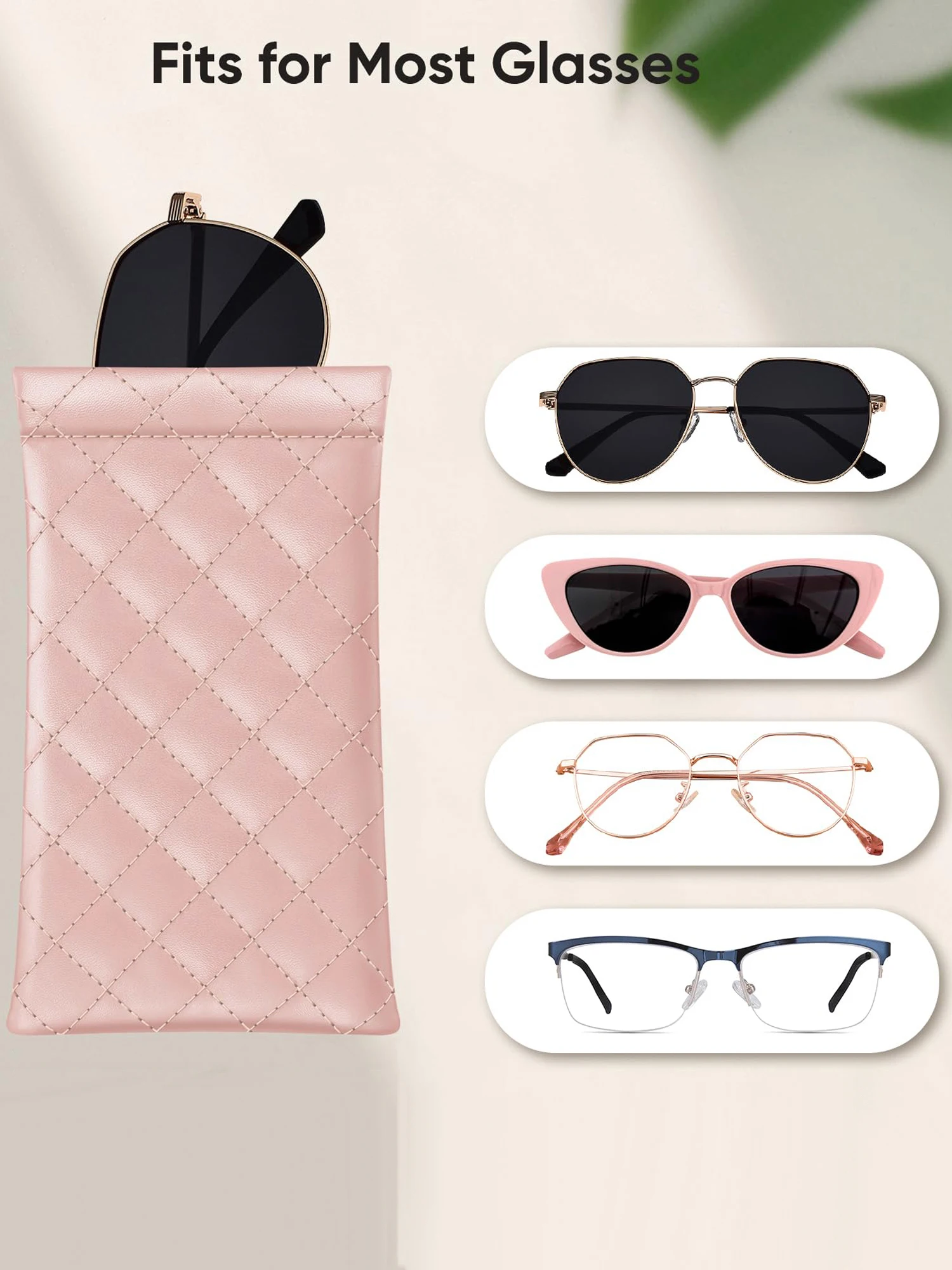 Portable Squeeze Glasses Case PU Leather Soft Sunglasses Bag Pocket-Sized Phone and Sunglasses Case Multi-Functional Storage Bag