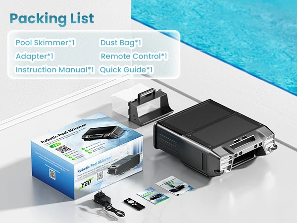 Y80 Solar Robotic Pool Cleaner Cordless Pool Skimmer with 24 Hours Continuous Cleaning 6L Large Debris Bag Remote Control Smart Obstacle Avoidance and Auto-Parking for Above Ground Pools