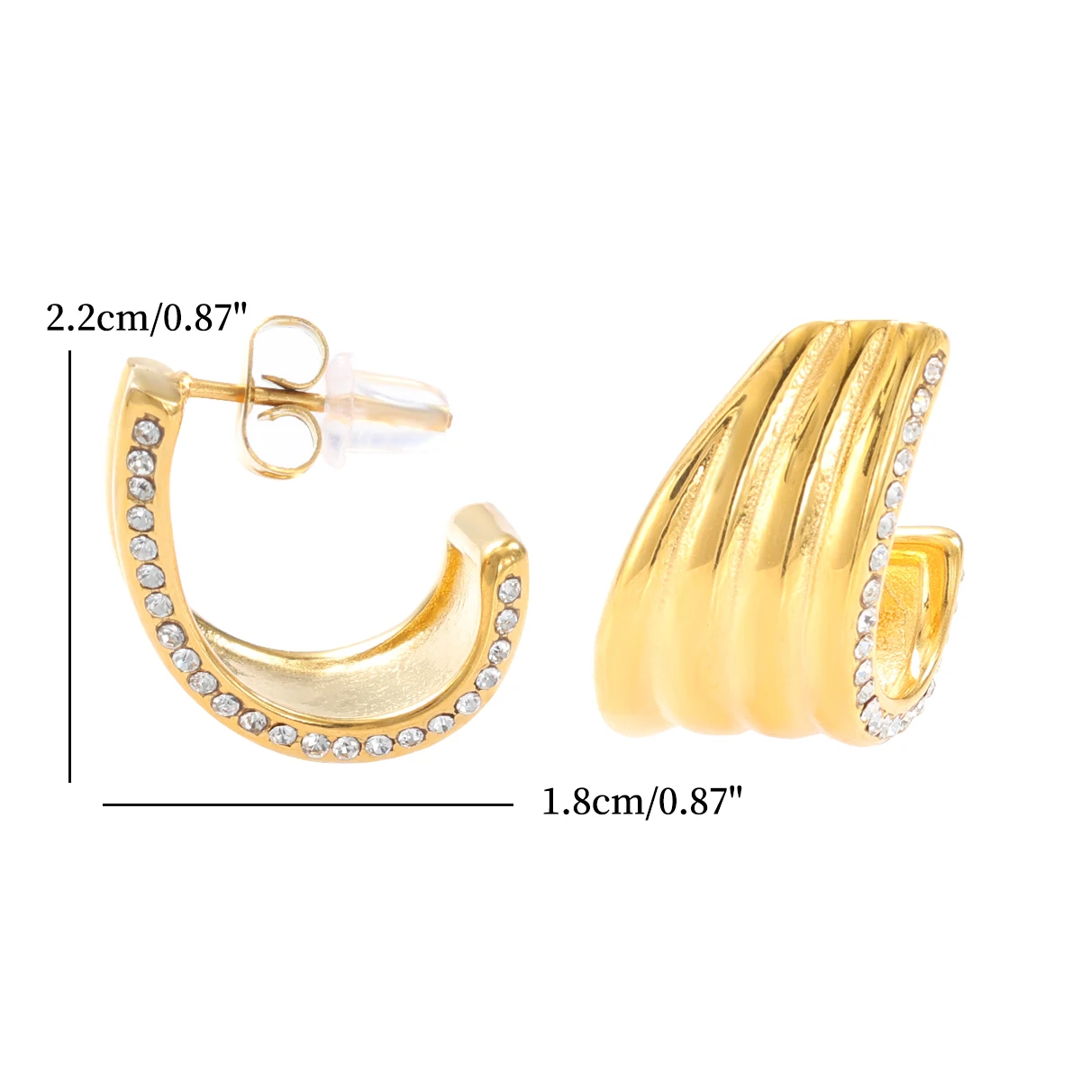 Vintage Aesthetic Curved Arc Stainless Steel Earrings for Lady C Shaped Edge Embed Small Circle Crystal Stone Commuter Jewelry image 5