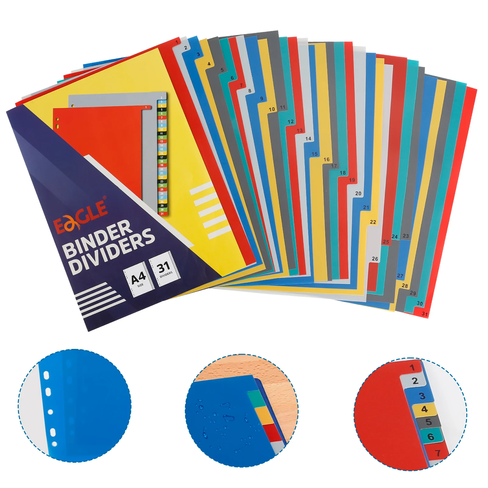 EAGLE A4 Binder Index Divider With Tabs,31 Pcs Multi-color Fit for 2/3/4/11 Ring Binder and Loose-leaf Notebook Dividers