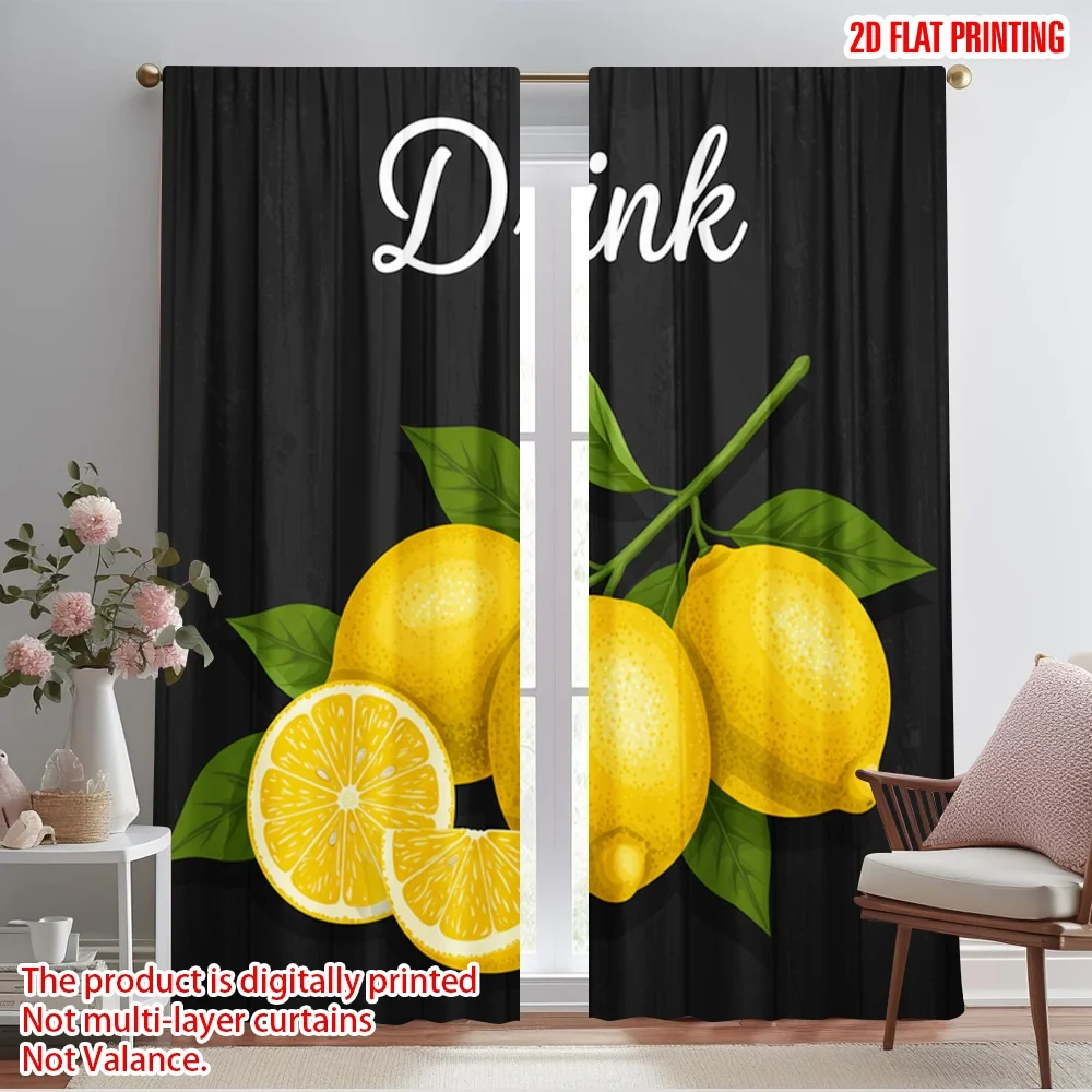 

2pcs 2D flat printing Curtains Drink Lemon Fresh Fruit Polyester Without Electricity Party Decorations Use for Indoor