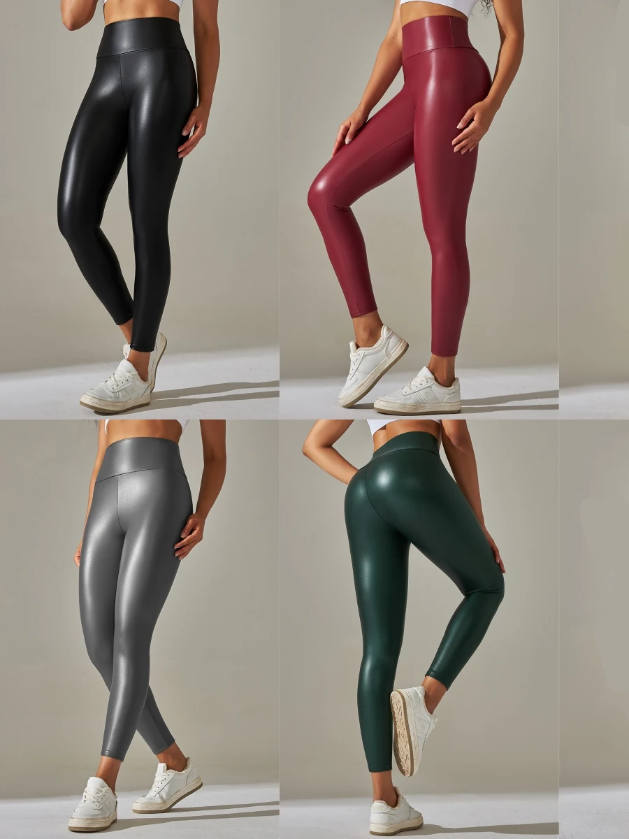 レディースPUレザーパンツ タイトフィット カラフル 着痩せ ベースレイヤーパンツ 秋冬新作 カジュアル ロングパンツ スモールフット