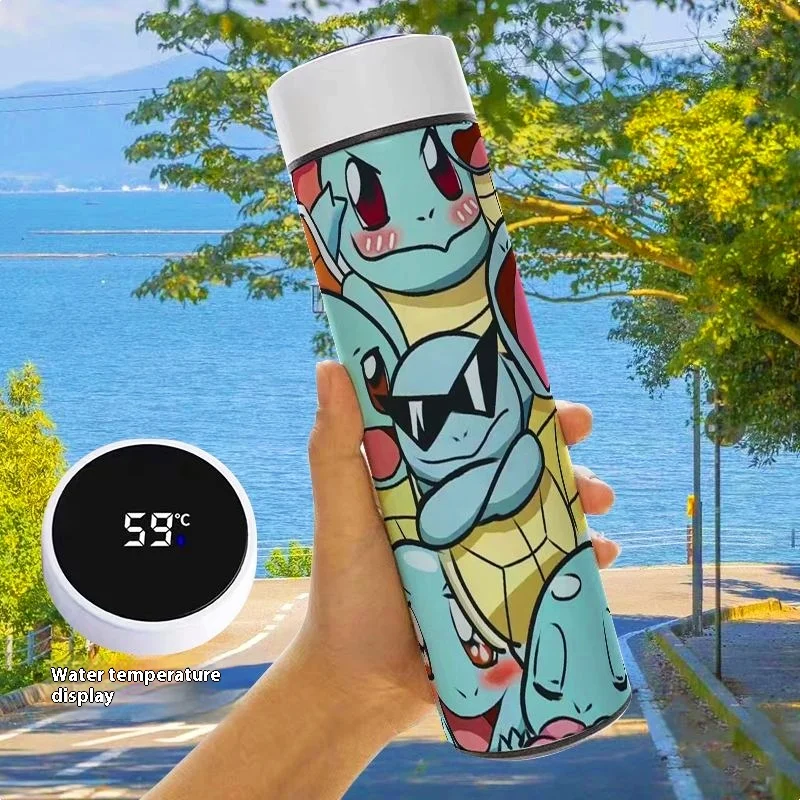 500ml Pokemon Squirtle Cup Temperature Display Plastic Resistant Water Bottle Large Capacity Outdoor Camp Sport Fitness Drink