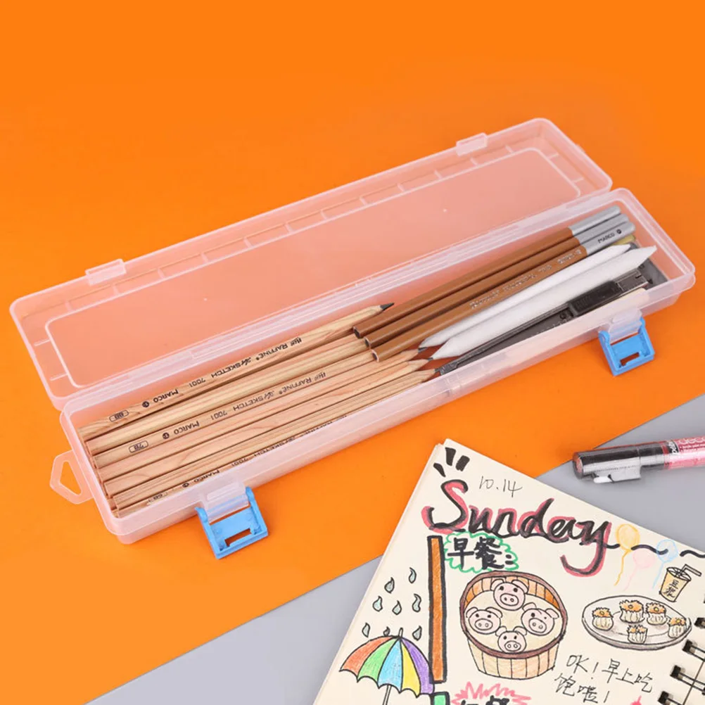 

1pc Transparent Pen Box Plastic Stationery Storage Box Portable Pen Holder Pencil Case Watercolors Box