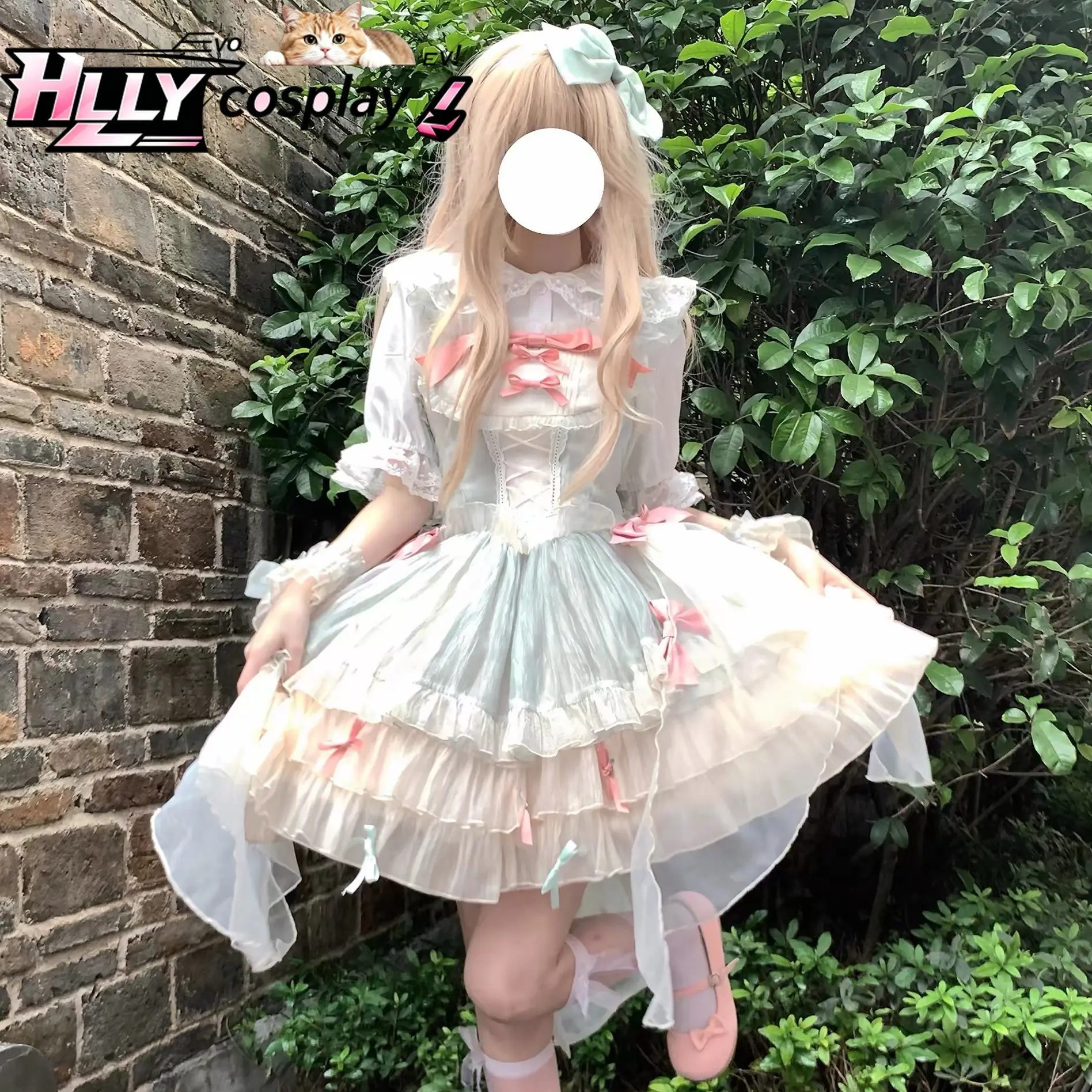 

Sweet Ethereal Princess Lolita JSK Dress Mint Cream Fluffy Layered Lace Ruffle Bow Puff Sleeve Vintage Birthday Party Gown Girls