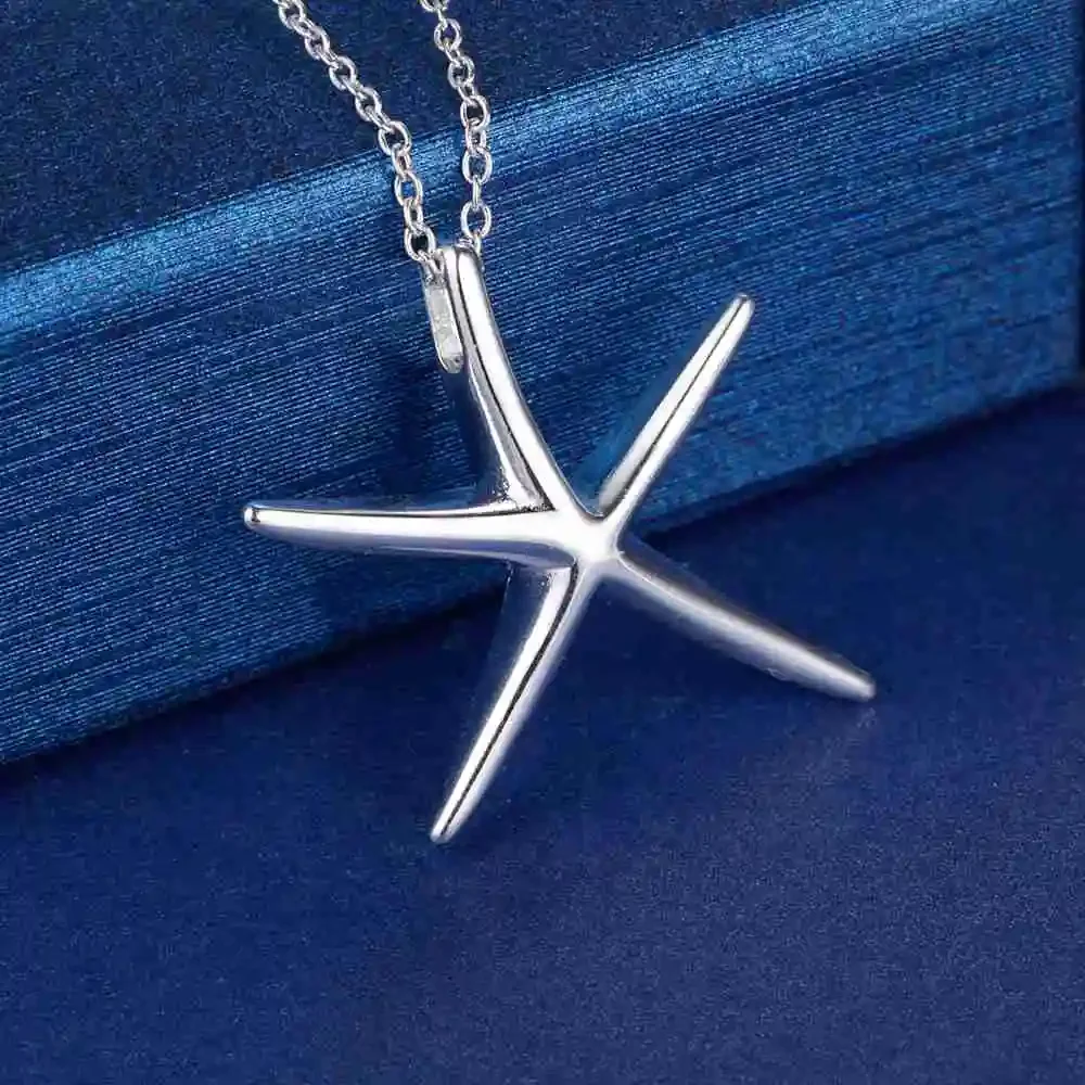 P027 Promotions Free shipping fashion Elegant silver color jewelry charm Starfish Noble pendant pretty Girl Necklace Kinsle