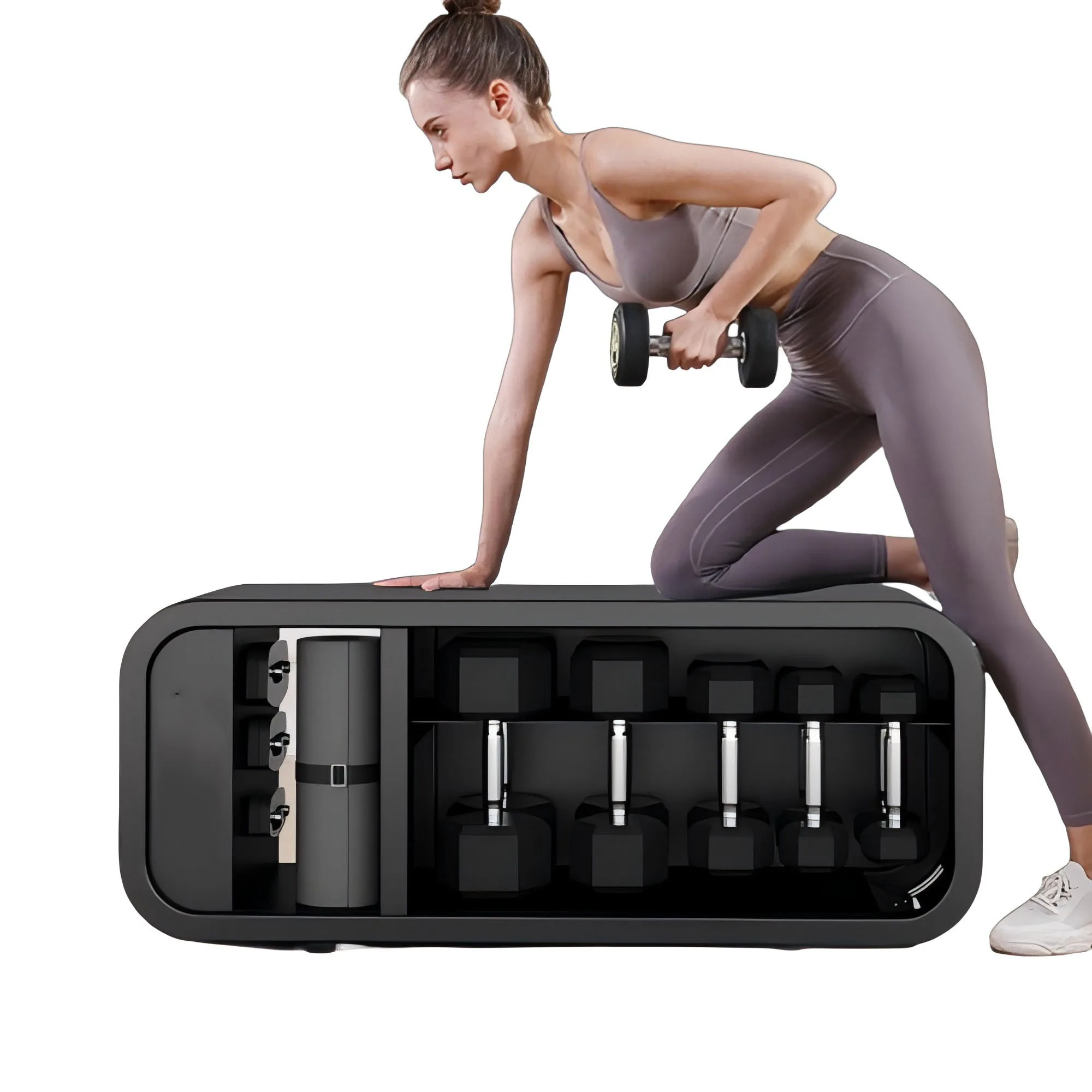 Multi-Functional Storage Bench for Home Fitness, Adjustable Dumbbell Stool with Sit-Ups, Stores Dumbbells & Kettlebells