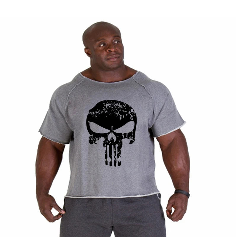 Men Casual Batwing Rag Shirt Male O-Neck Cotton Gym T-Shirt Male Fitness Gym Wear Breathable Bodybuilding Workout Muscle Tee Top