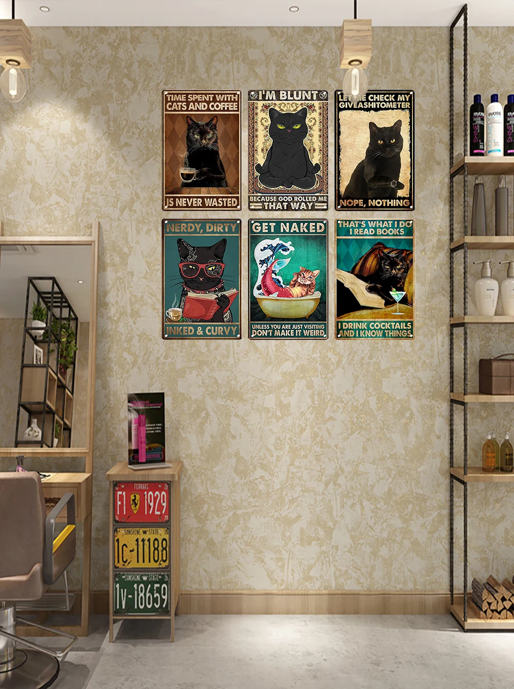 Artisian Cat Metal Sign Bathroom Tin Plate Washing Room Decorative Plaque Wall Decor Garage Bar Pub Club Hotel Cafe Kitchen Home — zdjęcie 2