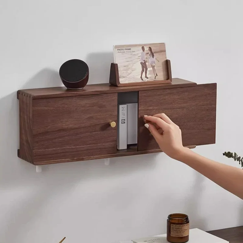 Wall Mount Router Storage Box Living Room WiFi TV Set Top Box Walnut Socket Covering Decor Unobstructed Signal Desktop Organizer