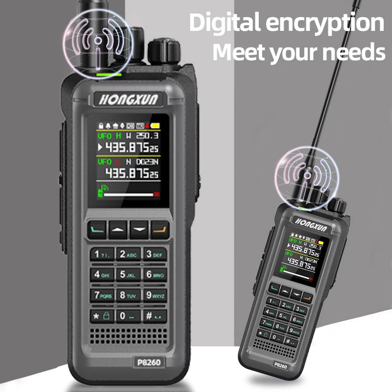 HX-P8260 20W 다중 대역 휴대용 무전기, VOX CTCSS/DCS 스캔, LCD 디스플레이, 암호화 기능, C타입 충전 지원