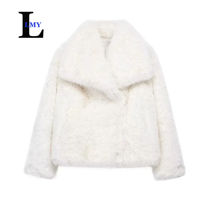 LMY 2024 Fur Faux Coat Women Y2K jacket Women's fur coat Polyester Pockets Thick Warm Women's winter jacket Outerwear