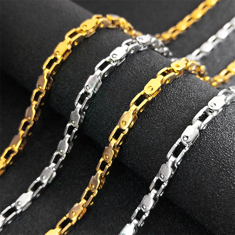 Stainless Steel Punk Necklace for Men Gold Silver Color Fashion Bicycle Link Chain Shape Choker Necklaces Jewelry Accessories