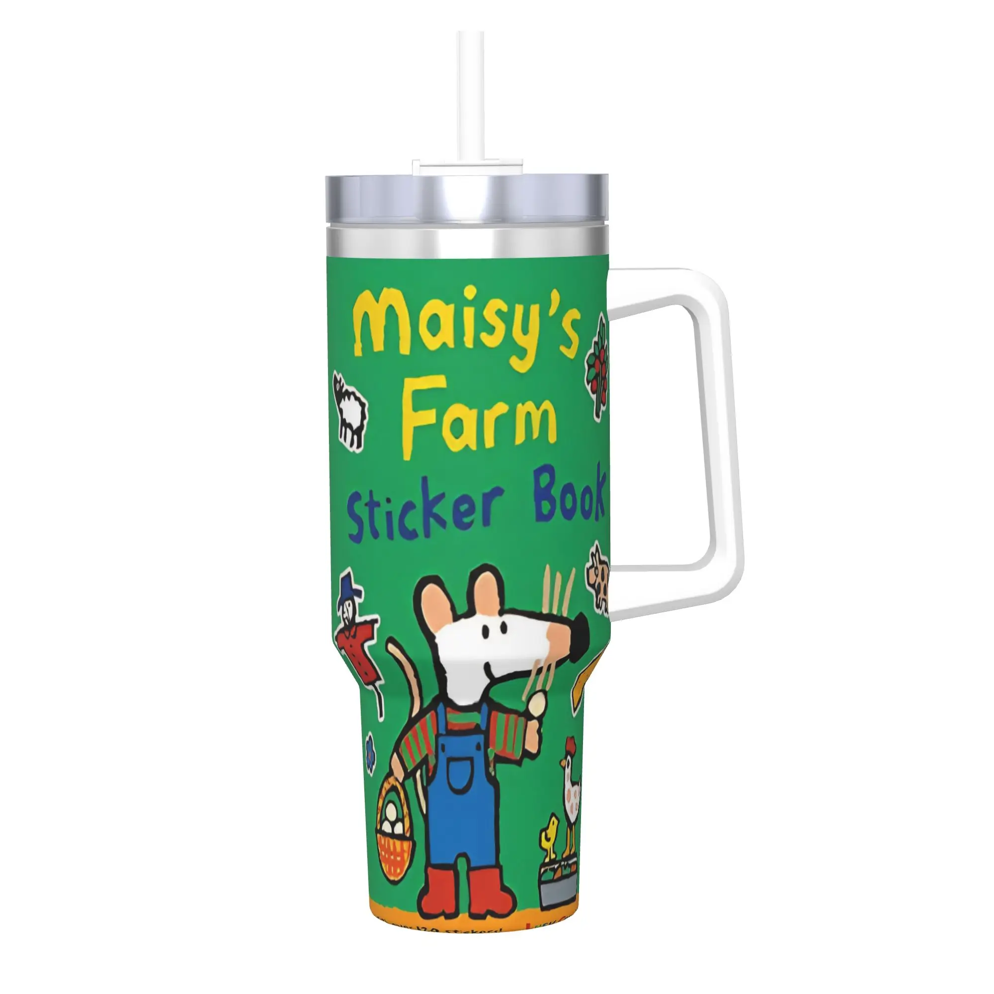Maisy Mouse Tumbler With Straw  Stainless Steel Travel Mugs Double Wall Vacuum Insulated for Cold Or Hot 40oz