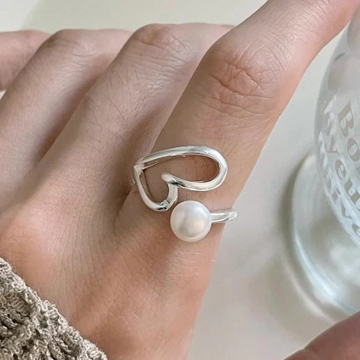 Women's 925 Silver Adjustable Pearl Ring, Elegant Gift