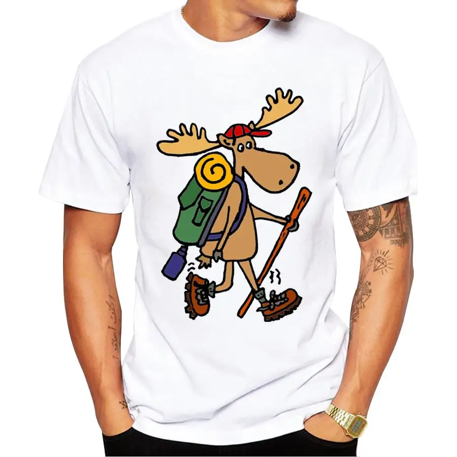 

2018 Newest Creative Moose Walking with Backpack Design Men's T Shirt Cool Tops Aardvark Playing Electric Guitar Printed T-shirt