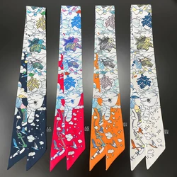 2024 Design Flying Fish Scarf Women Luxury Brand Silk Scarf Fashion Foulard Skinny Bag Scarves Hair Headband Neckerchief