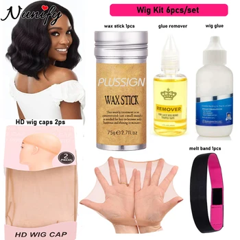 Bonnets de perruque Hd Ultra fins, colle et dissolvant pour système capillaire, bande élastique pour bâton de cire frontale en dentelle pour contrôle des bords, 6 pièces