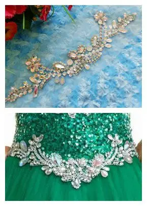

Bridal Dress Trim Wedding Gown Waist Decoration Accessories Hand-Beaded Crystal Applique Sequined Embellishment Material